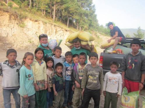 HELP delivering food and blankets to Norbuling School - May 2015